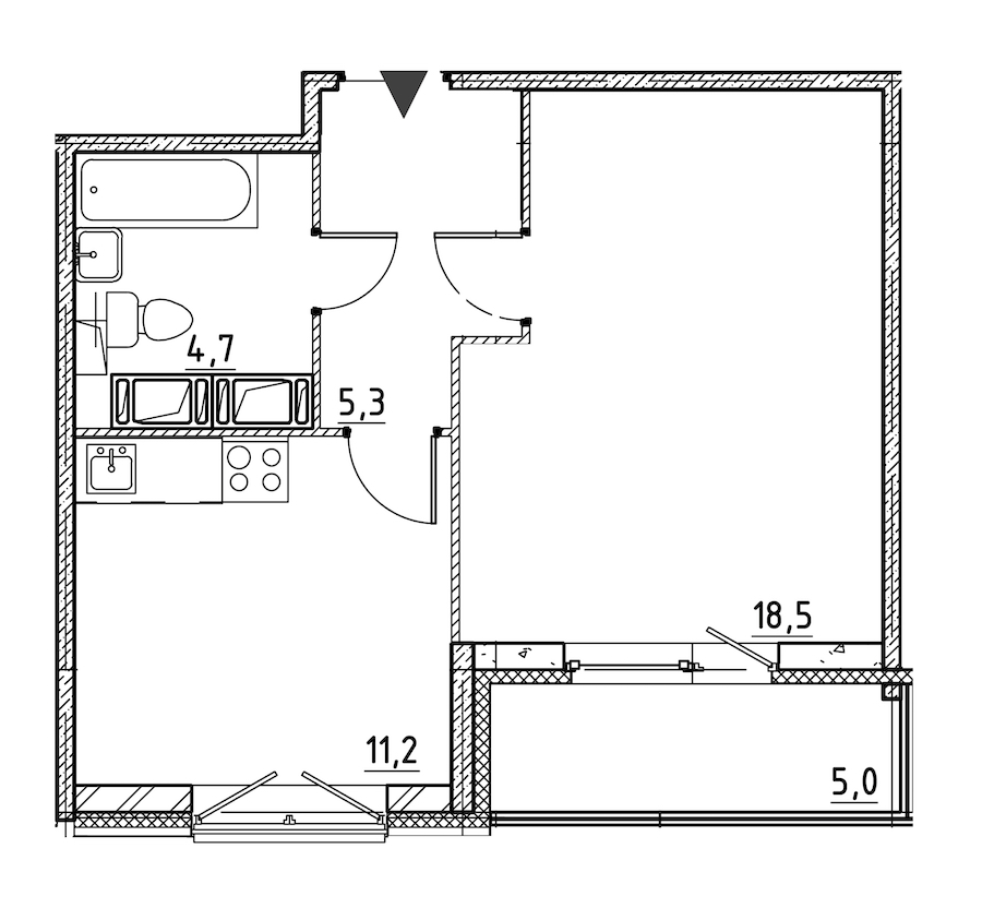 1-комнатная квартира 42.5 м², 6/12 эт., ЖК «Квартал Che»